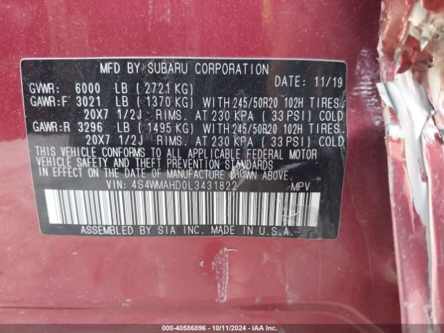4S4WMAHD0L3431822 Subaru Ascent Premium