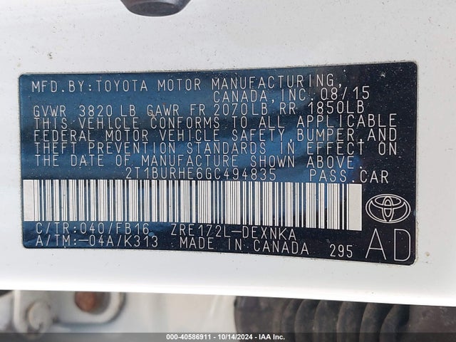 Toyota COROLLA LE 2016 2T1BURHE6GC494835 Image 9