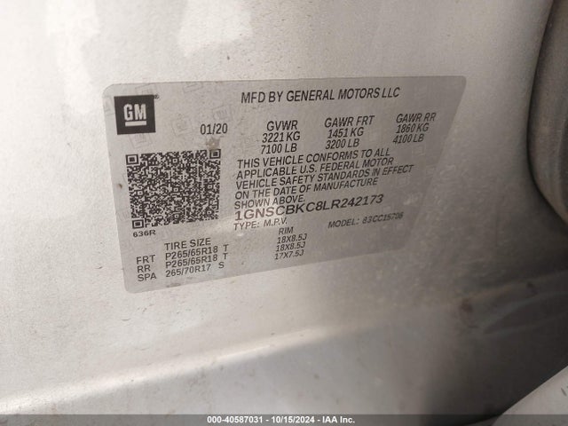Chevrolet Tahoe 2wd Lt 2020 1GNSCBKC8LR242173 Image 9