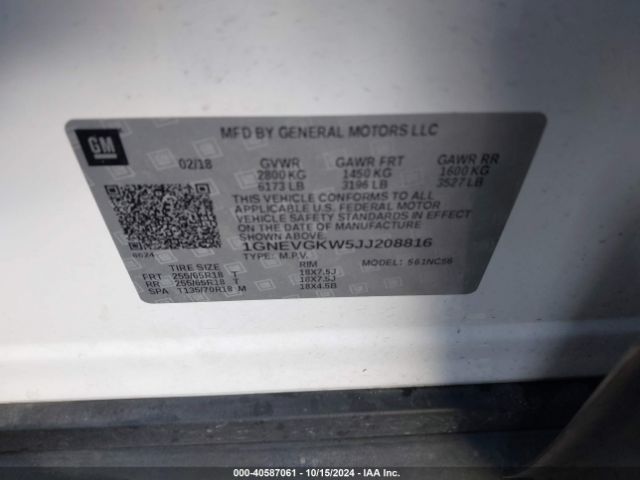 1GNEVGKW5JJ208816 Chevrolet Traverse 1lt