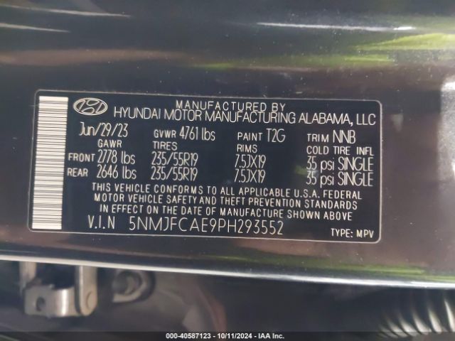 5NMJFCAE9PH293552 Hyundai TUCSON SEL
