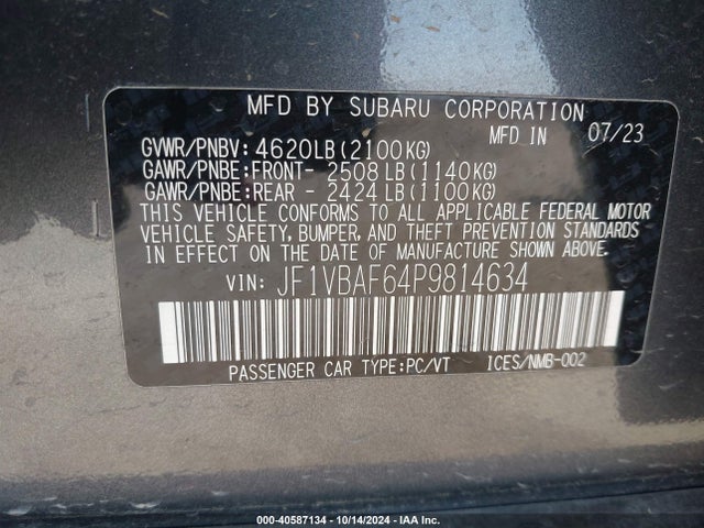 Subaru Wrx Premium 2023 JF1VBAF64P9814634 Image 9