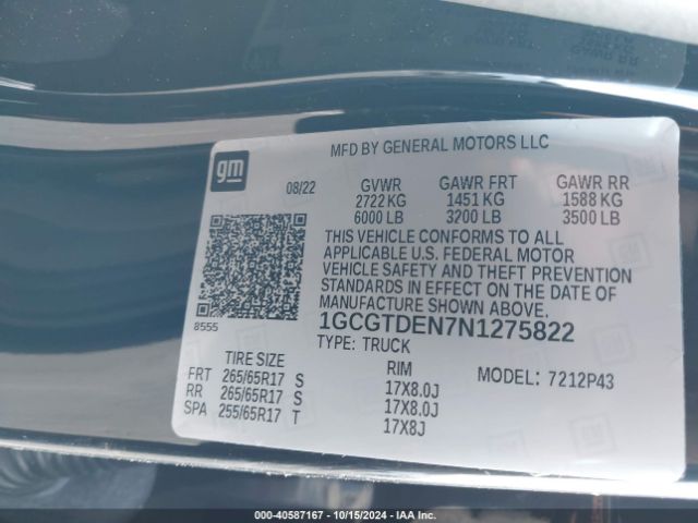 1GCGTDEN7N1275822 Chevrolet Colorado 4wd  Short Box Z71