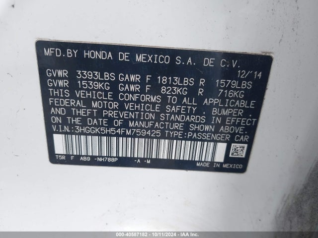 Honda FIT LX 2015 3HGGK5H54FM759425 Image 9