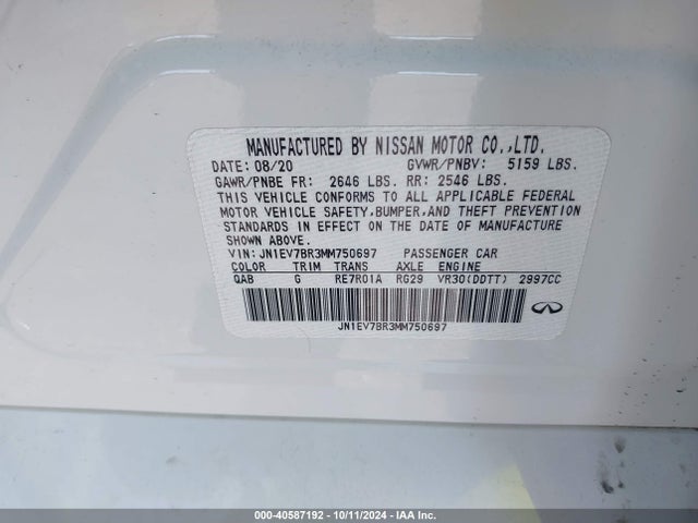 JN1EV7BR3MM750697 Infiniti Q50 Luxe Awd