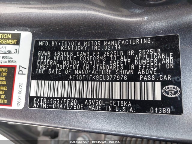 Toyota CAMRY SE 2014 4T1BF1FK9EU377976 Image 9