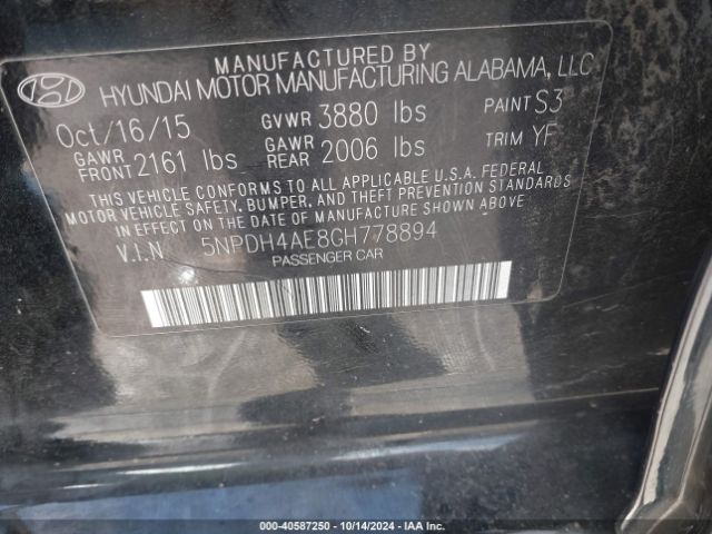 5NPDH4AE8GH778894 Hyundai Elantra Value Edition