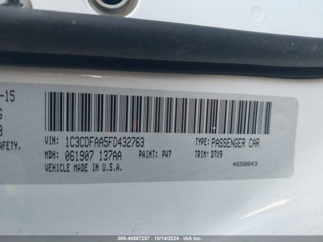 Dodge DART SE 2015 1C3CDFAA5FD432763 Image 9