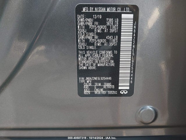 JN8AZ2NE5L9254446 Infiniti Qx80 Luxe Awd