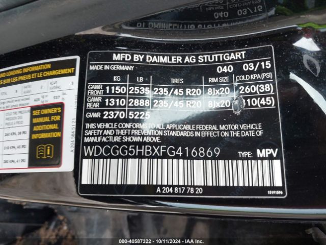 WDCGG5HBXFG416869 Mercedes-Benz GLK 350