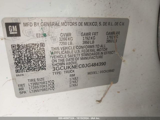 3GCUKNEC0JG484390 Chevrolet Silverado 1500 Wt