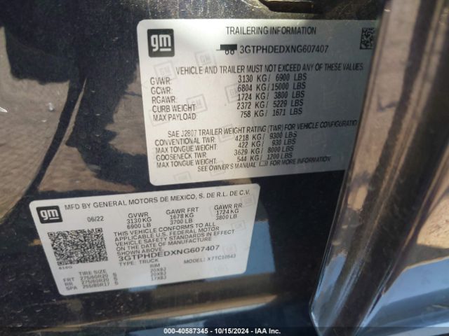 3GTPHDEDXNG607407 GMC Sierra 1500 2wd  Short Box Slt