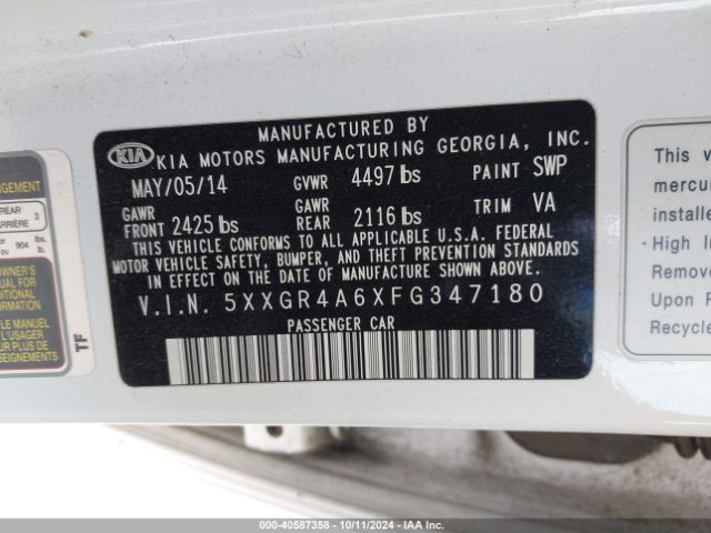 5XXGR4A6XFG347180 KIA Optima Sxl Turbo