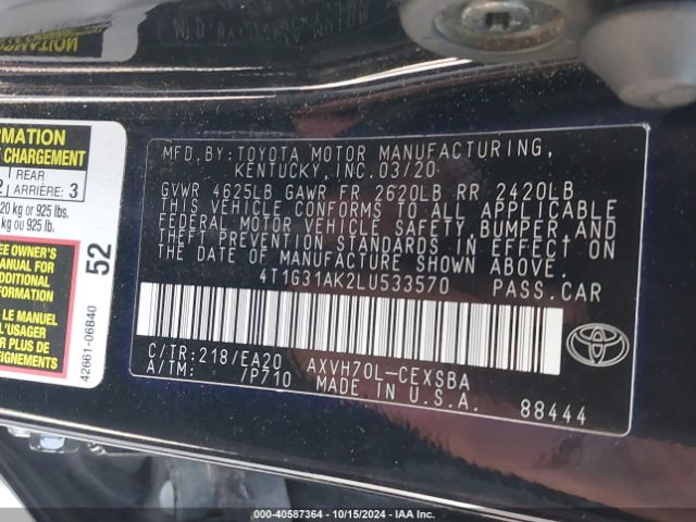 4T1G31AK2LU533570 Toyota Camry Se Hybrid