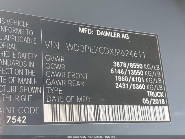 WD3PE7CDXJP624611 Mercedes-Benz Sprinter 2500 Standard Roof V6