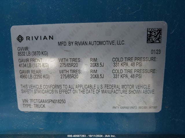 Rivian R1t Adventure Quad Motor Large Pack 2023 7FCTGAAA5PN018250 Image 9