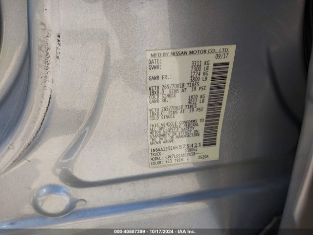 1N6AA1E51HN575411 Nissan TITAN SV