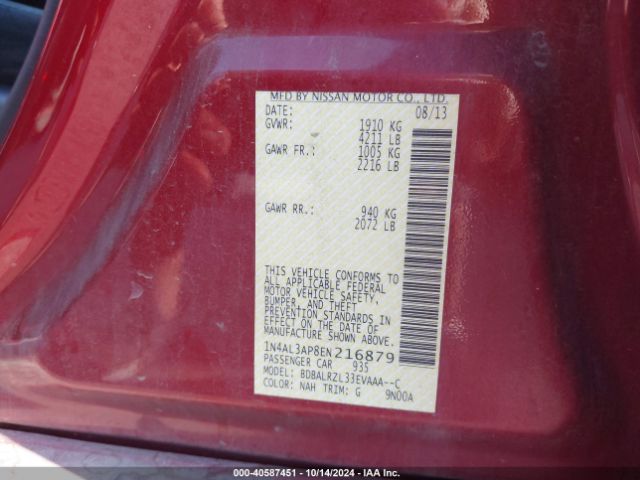Nissan Altima 2.5 S 2014 1N4AL3AP8EN216879 Image 9