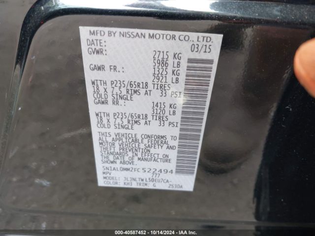 5N1AL0MM2FC522494 Infiniti Qx60 Base (cvt)