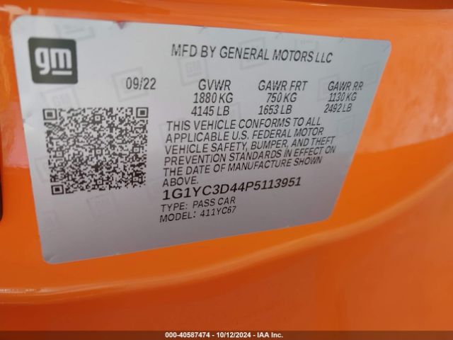 1G1YC3D44P5113951 Chevrolet Corvette Stingray Rwd  3lt