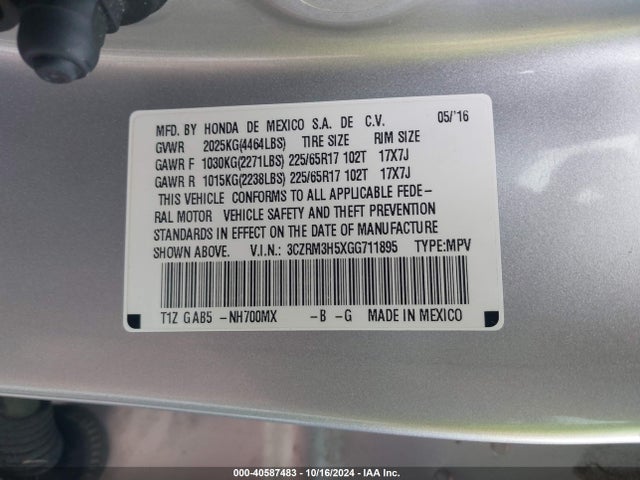 Honda CR-V EX 2016 3CZRM3H5XGG711895 Image 9