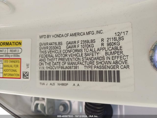 1HGCV1F99JA067381 Honda Accord Touring