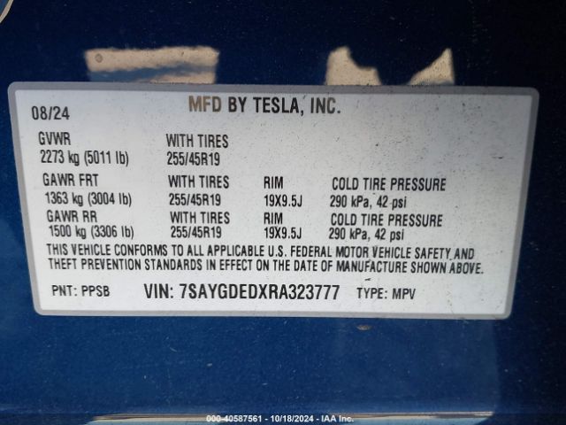 2024 TESLA MODEL Y 7SAYGDEDXRA323777 Photo 8