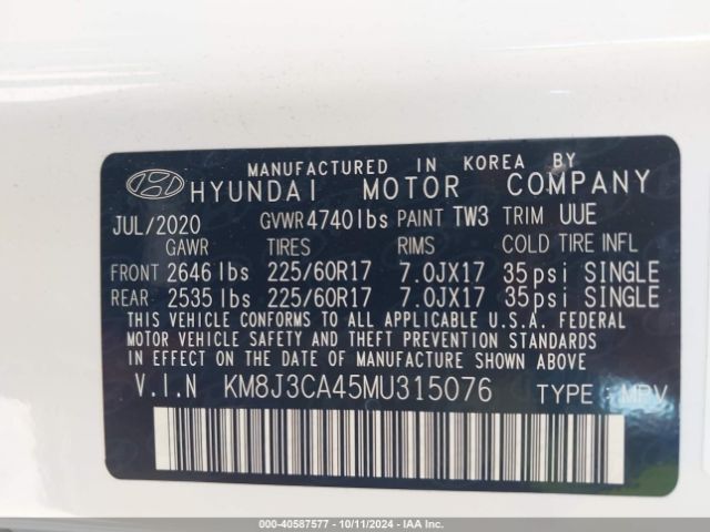 KM8J3CA45MU315076 Hyundai Tucson Value