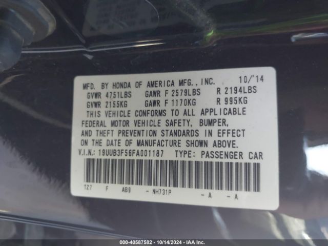 19UUB3F56FA001187 Acura Tlx V6 Tech