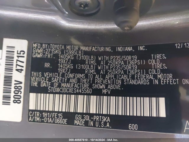 Toyota Sienna Se 8 Passenger 2014 5TDXK3DCXES445560 Image 9
