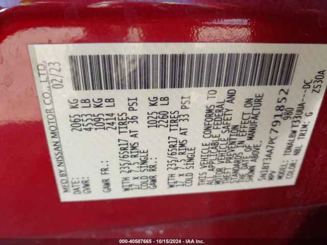 5N1BT3AA7PC791852 Nissan Rogue S Fwd