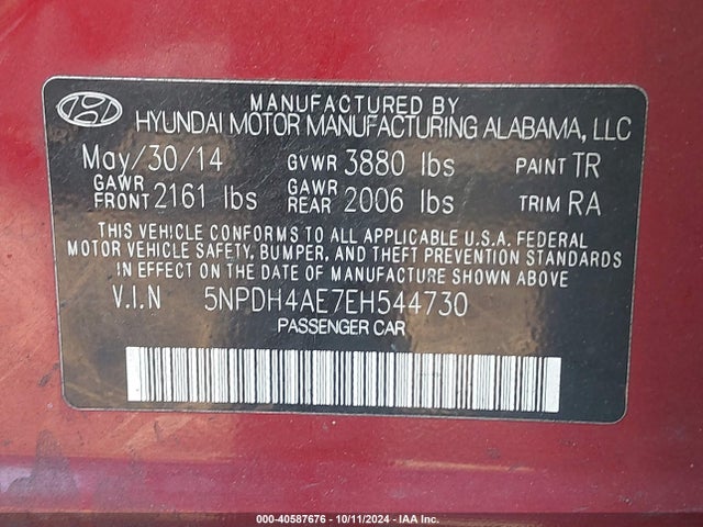 Hyundai ELANTRA SE 2014 5NPDH4AE7EH544730 Image 9