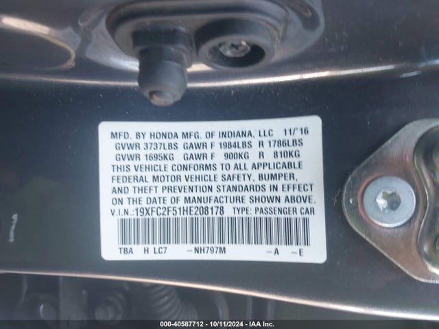 Honda Civic Lx 2017 19XFC2F51HE208178 Image 9