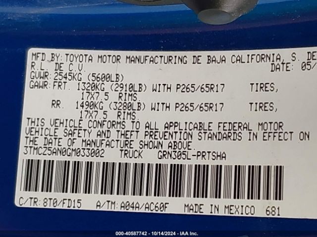 3TMCZ5AN0GM033002 Toyota Tacoma Trd Sport