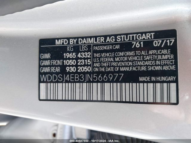 WDDSJ4EB3JN566977 Mercedes-Benz CLA 250