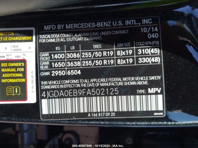 4JGDA0EB9FA502125 Mercedes-Benz Ml 250 Bluetec 4matic