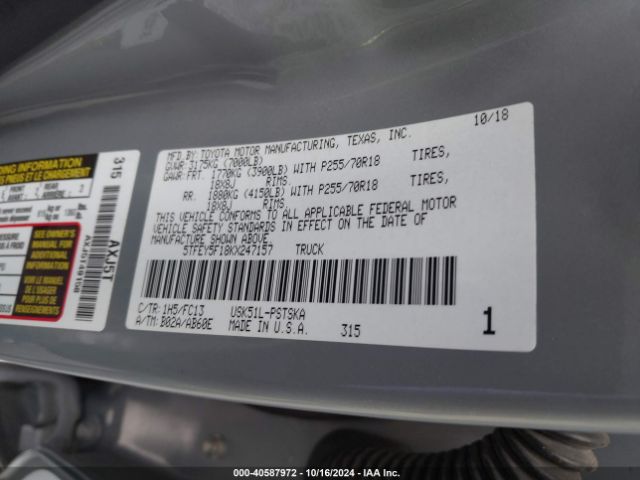 5TFEY5F18KX247157 Toyota Tundra Sr5 5.7l V8