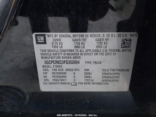 Chevrolet Silverado 1500 1lt 2015 3GCPCREC0FG352884 Image 9