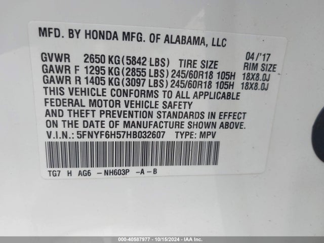 Honda Pilot Ex-l 2017 5FNYF6H57HB032607 Image 9