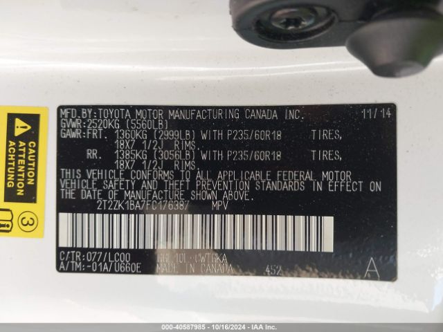 2T2ZK1BA7FC176387 Lexus RX 350