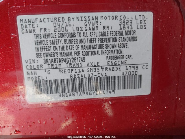 Nissan SENTRA SV 2016 3N1AB7AP4GY261749 Image 9