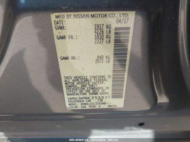 1N4AL3AP6HC251937 Nissan Altima 2.5 Sv