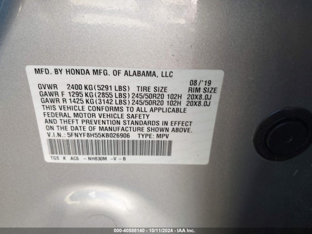 Honda Passport Ex-l 2019 5FNYF8H55KB026906 Image 9