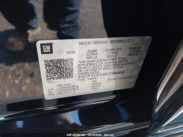 Chevrolet Silverado 1500 Custom Trail Boss 2019 1GCPYCEF1KZ386450 Image 9