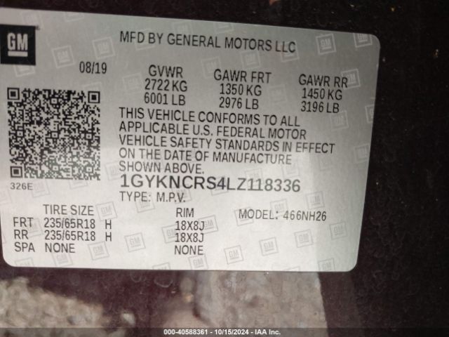 1GYKNCRS4LZ118336 Cadillac Xt5 Fwd Premium Luxury