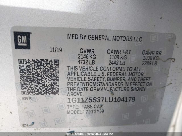1G11Z5S37LU104179 Chevrolet Impala Fwd Lt