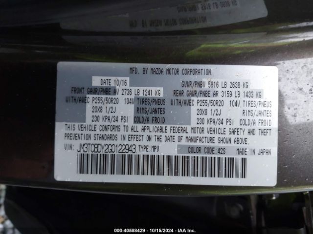 JM3TCBDY2G0122943 Mazda Cx-9 Grand Touring