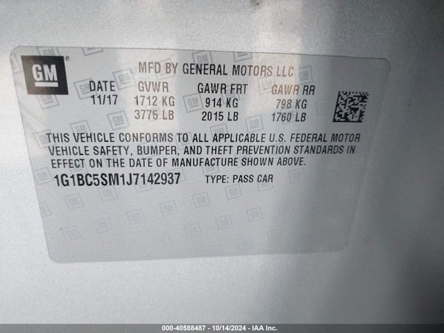 Chevrolet Cruze Ls Auto 2018 1G1BC5SM1J7142937 Image 9