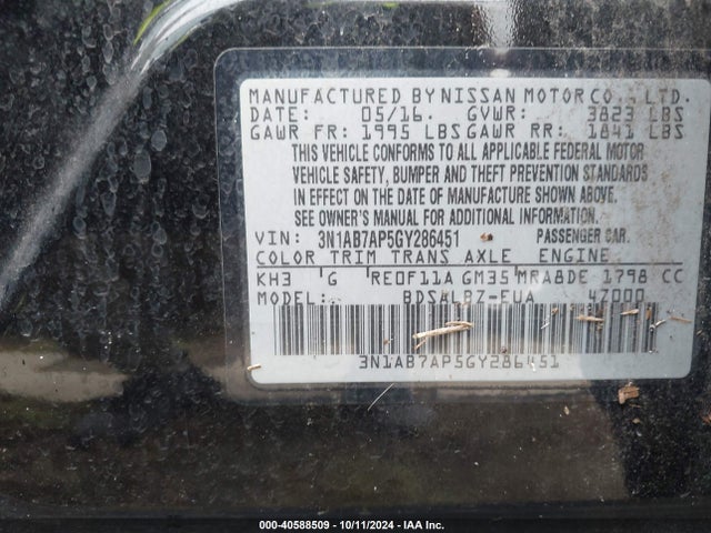 Nissan SENTRA S 2016 3N1AB7AP5GY286451 Image 9