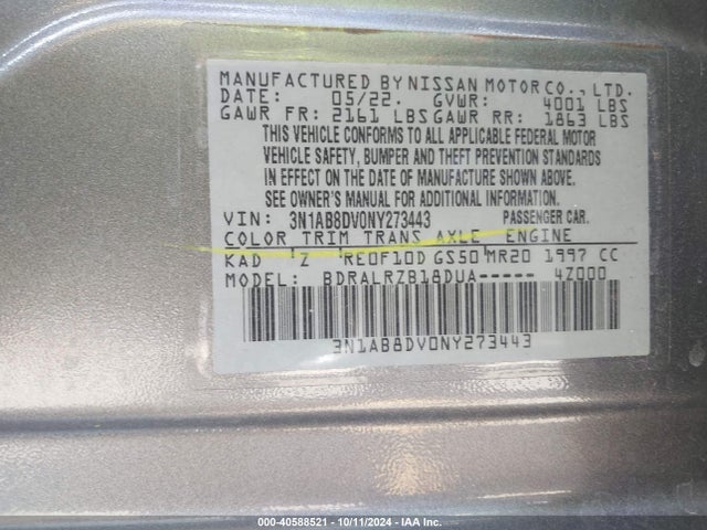 Nissan Sentra Sr Xtronic Cvt 2022 3N1AB8DV0NY273443 Image 9